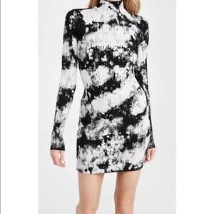 Cotton Citizen Ibiza Black White Tie Dye Long Sleeve Knit Mini Bodycon Dress XS